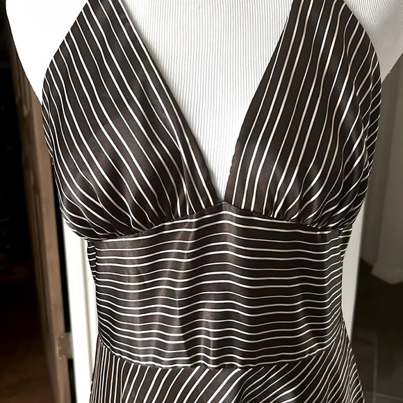 Vintage Y2K 90s Alyn Paige Dress Midi Halter Vacation Ready 9/10 Stripe  Brown - Picture 2 of 10